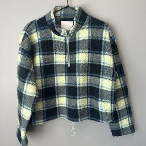 American Eagle Green Plaid Crop Sherpa Womens Small